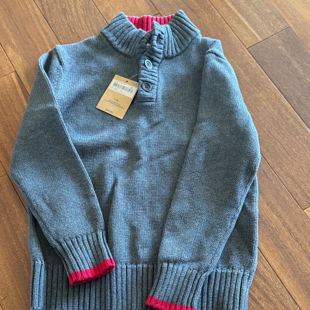 Gray and Red Knit Sweater